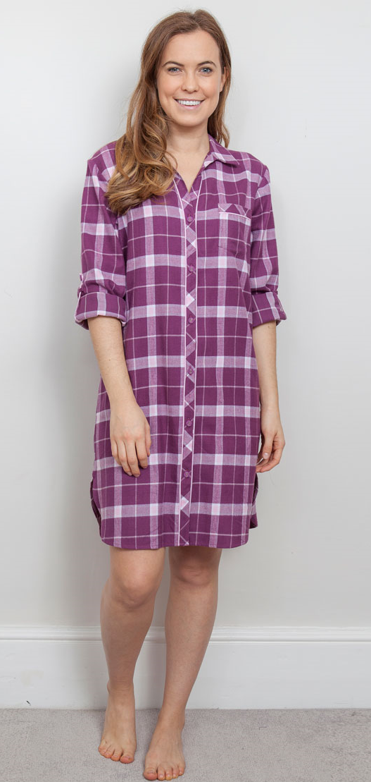 Cyberjammies Fiona Buttoned Nightshirt Cerise Check Print