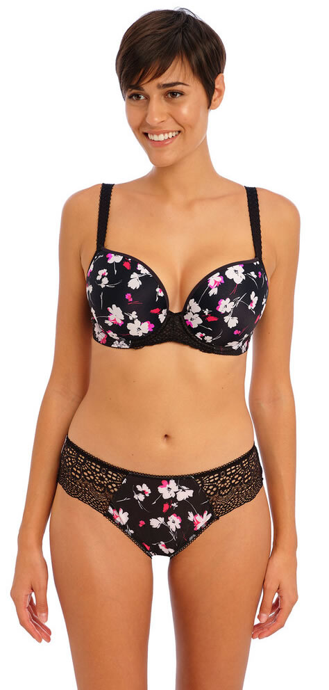 Freya Daydreaming Moulded Plunge Bra Brief Black Flora