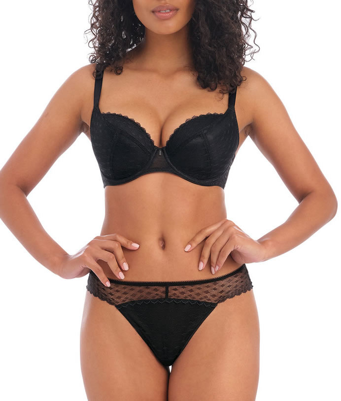 Freya Signature Padded Plunge Bra Thong Set black