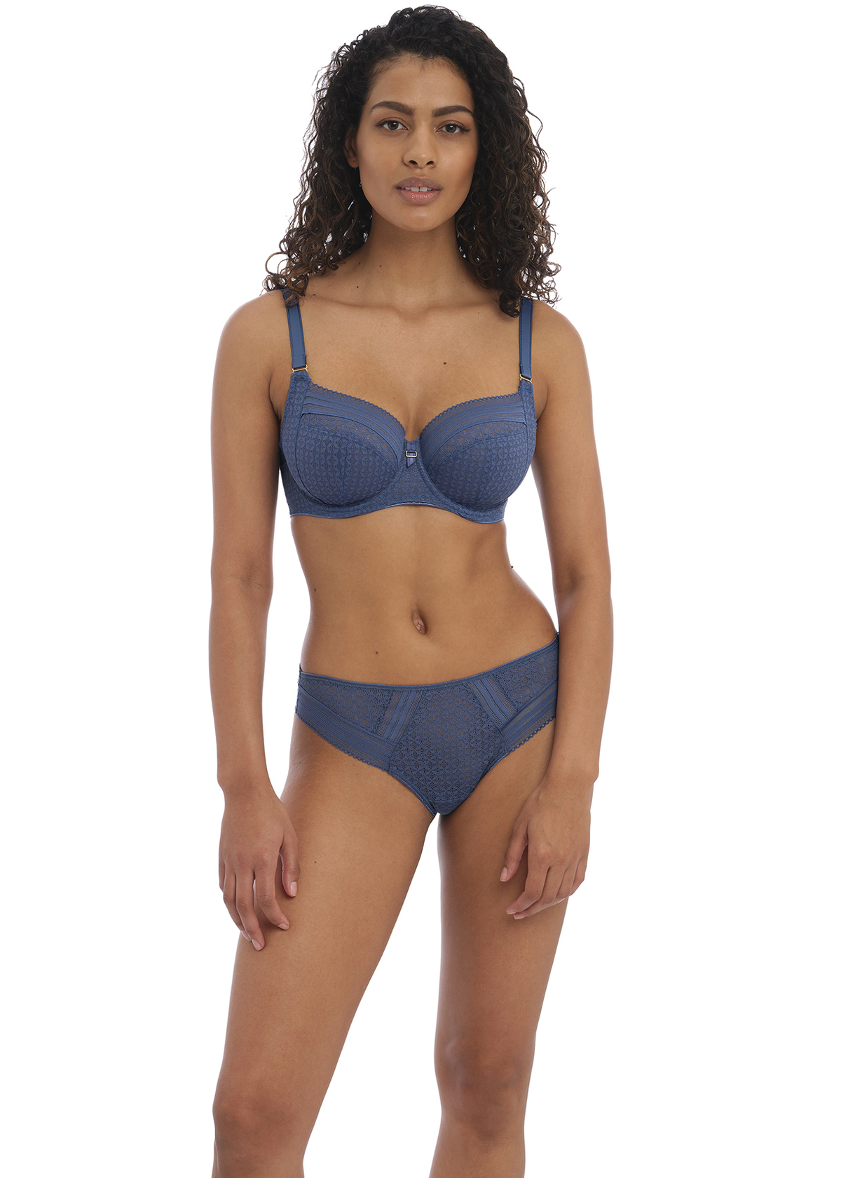 Freya Viva Lace Underwired Bra Side Support-Black-Vintage Blue Denim