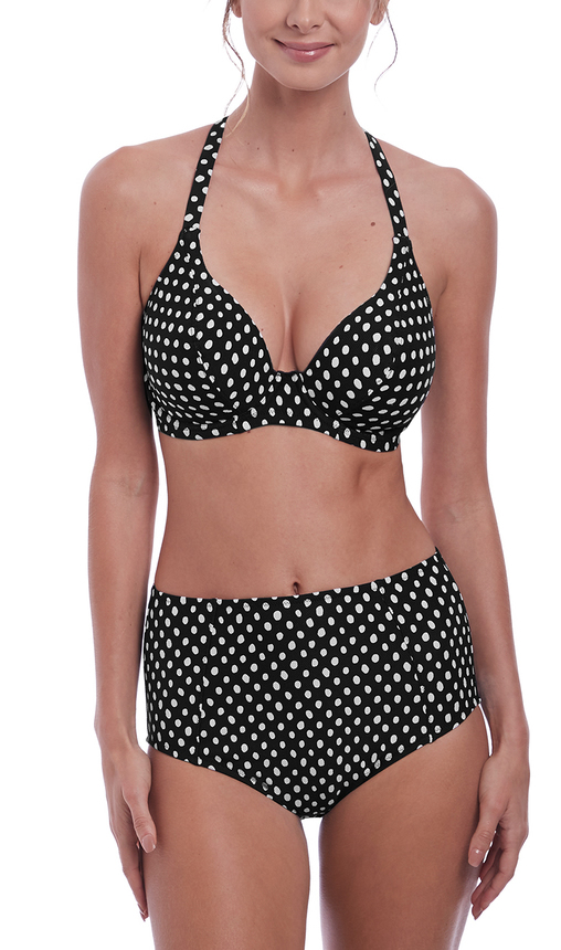 Fantasie Santa Monica Plunge Bikini Bra High Waisted Pant Black Ivory Spot