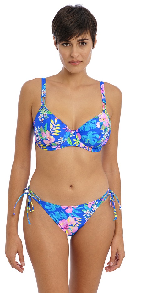 Freya Hot Tropics Plunge Bikini Bra Tie Pant Blue