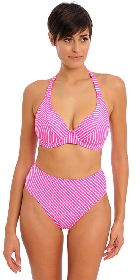 Freya Jewel Cove Halterneck Bikini Bra Pant Set Raspberry Stripe