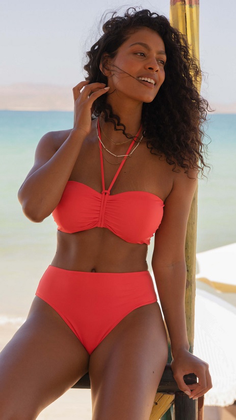 Freya Jewel Cove Bandeau Bikini Bra Pant Plain Sunset
