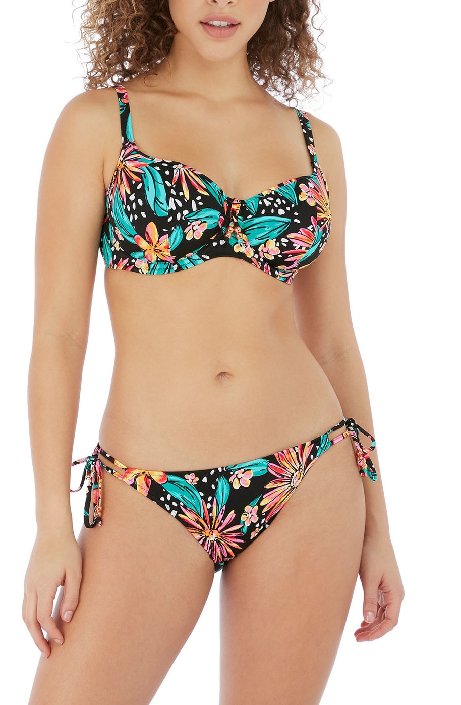 Freya Wild Daisy Padded Sweetheart Balcony Bikini Bra Pant Set Multi