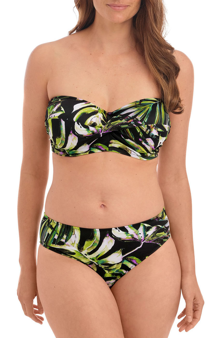 Fantasie Palm Valley Bandeau Bikini Bra Mid Rise Pant Black