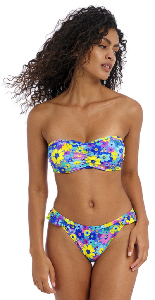 Freya Garden Disco Bandeau Bikini Bra Narrow Frill Pant Multi